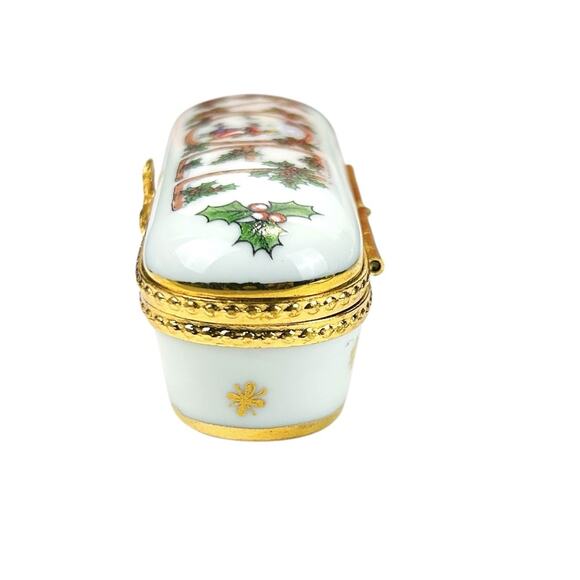 Vintage Limoges Trinket Needle Box Christmas Noel Reindeer Fontanille Marraud FM - Picture 6 of 10